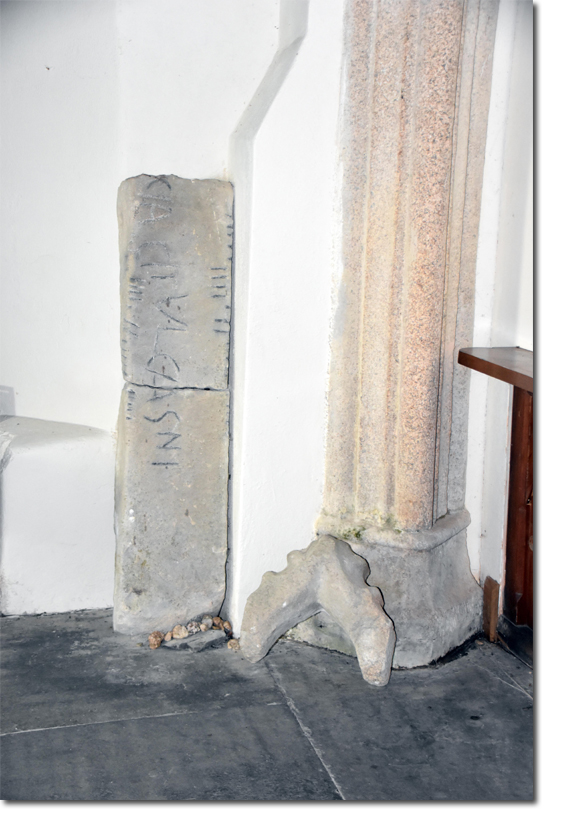 Interior Ogham stone at St Martin’s Church, Lewannick